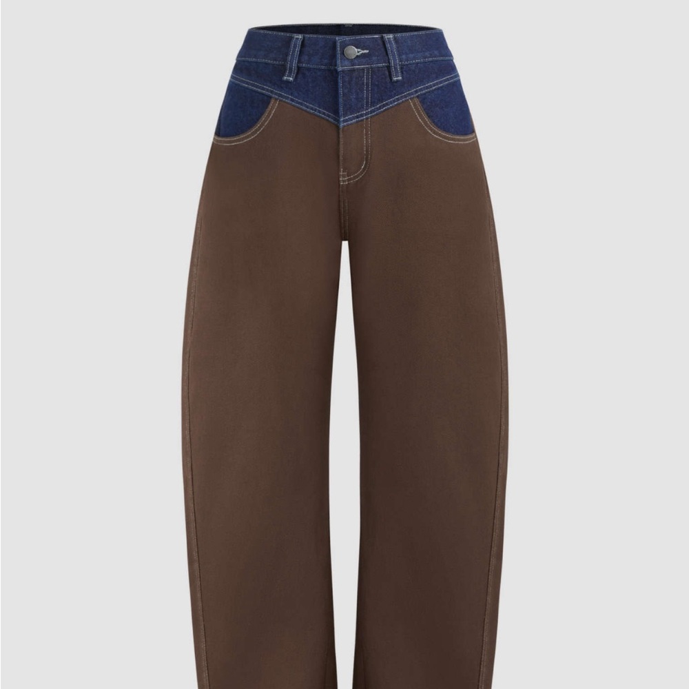 CIDER DENIM MIDDLE WAIST SOLID PATCHED STRAIGHT LEG JEANS
